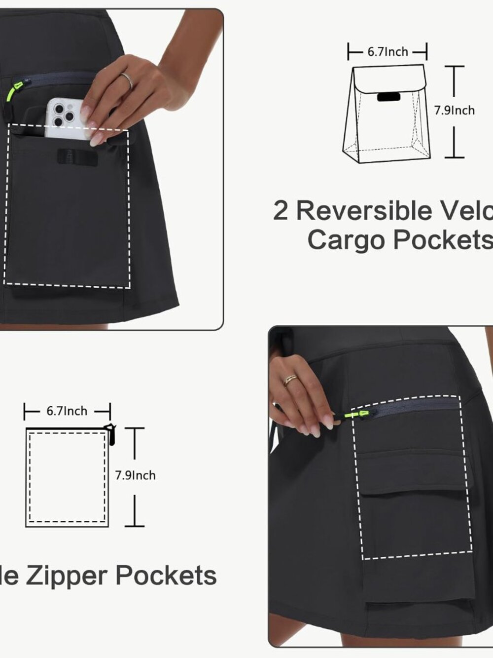 Skorts for Woman - Hiking Cargo Skorts with Zipper Pockets | High Waisted Quick - Picture 3 of 7